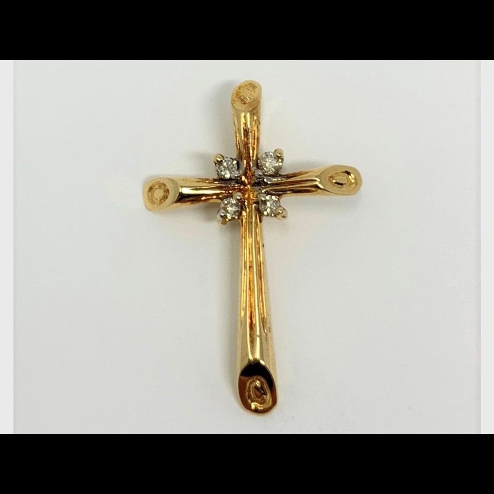 10k gold and diamond wood look cross pendant